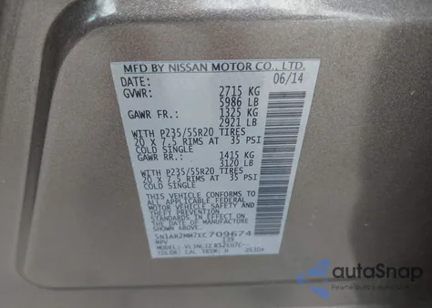 2014 Nissan Pathfinder Platinum from USA, damaged, VIN 5N1AR2MM7EC709674